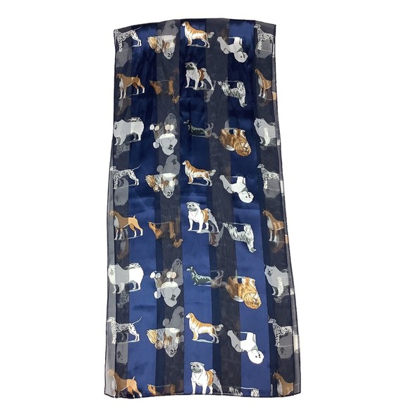 Dog Lover Scarf Blue Many Breeds Made in Korea 100% Polyester 13.5 x 56" Chiffon - Picture 2 of 5
